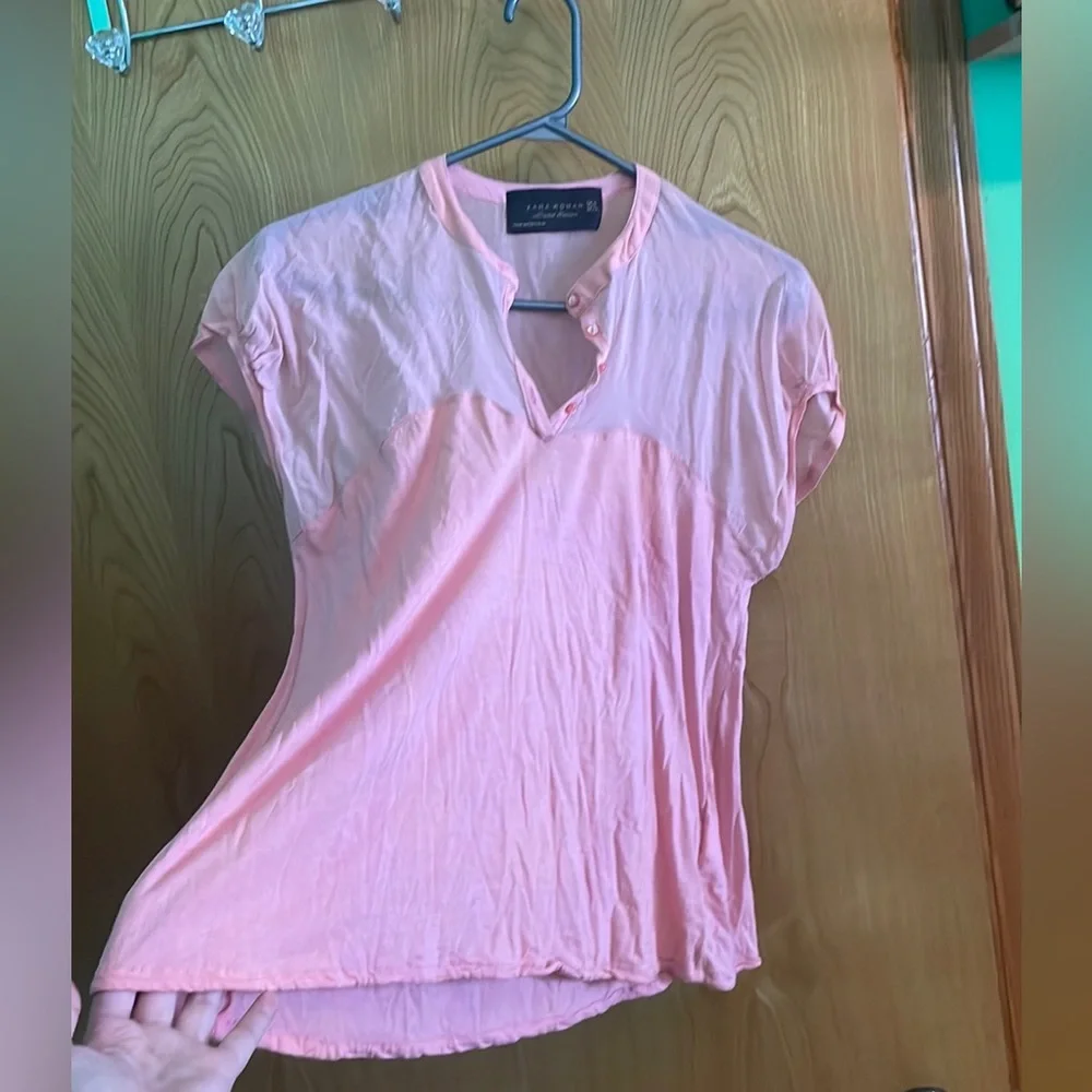 ZARA | limited edition cotton and silk pink sheer t shirt | size M - Picture 2 of 7